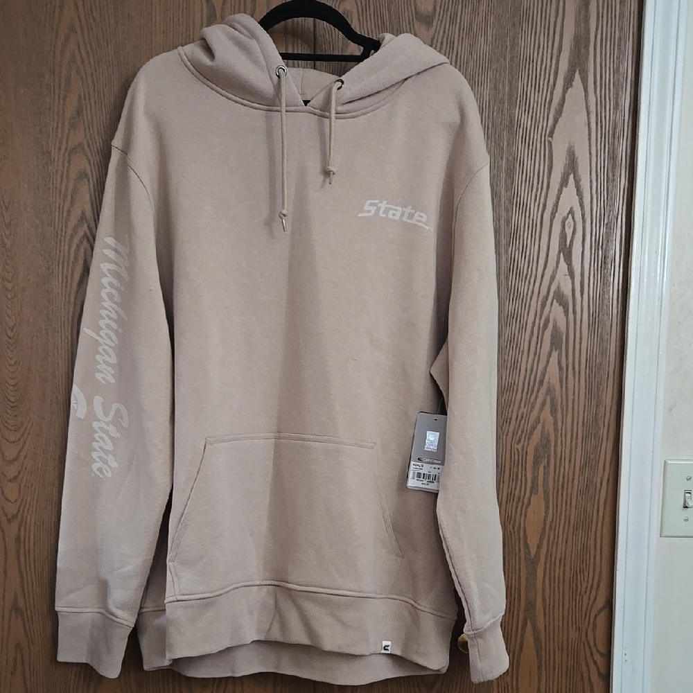 Tan Michigan State Casual Sweatshirt with Hood and Drawstring Sz XL NWT